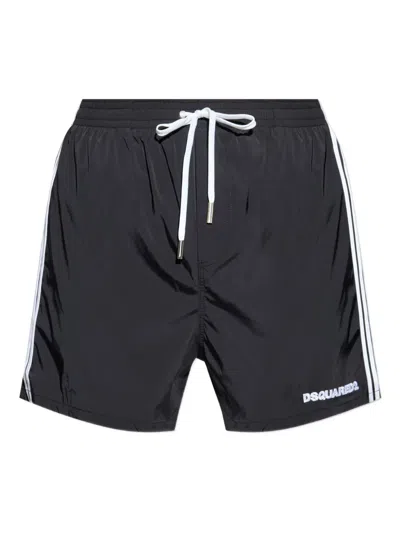 Dsquared2 Side-stripes Embroidered-logo Swim Shorts In Black