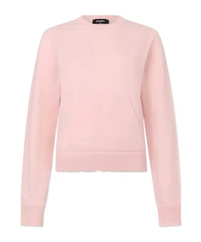 Dsquared2 Signature Destroyed Knit Pullover In Pink