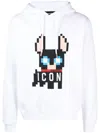 Dsquared2 Icon Fleeced Cotton Ciro Cool Fit Hoodie With Frontal Print In Weiss