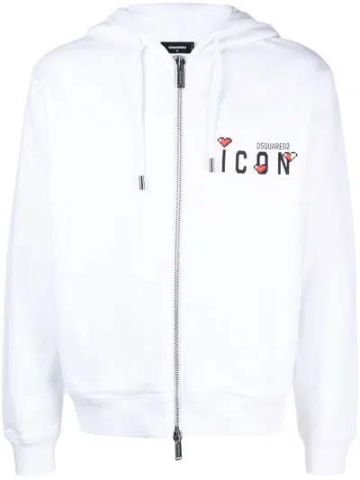 Dsquared2 Signature Icon-motif Zip-up Hoodie In Weiss