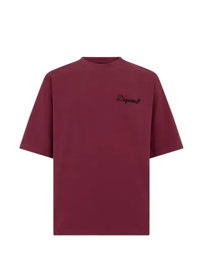 Dsquared2 Crewneck Cotton T-shirt With Contrasting Front Logo Print In Purple