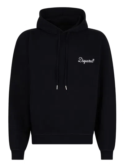 Dsquared2 Men Black Hoodie With Drawstring Hood And Logo Lettering On The Front In Cotton Man