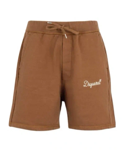 Dsquared2 Drawstring Embroidered-logo Track Shorts In Brown