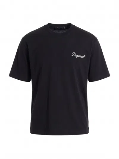 Dsquared2 Crewneck Cotton T-shirt With Contrasting Front Logo Print In Multi