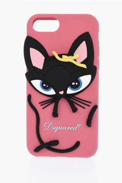 Dsquared2 Silicone Black Cat Iphone 8 Plus Case In Pink
