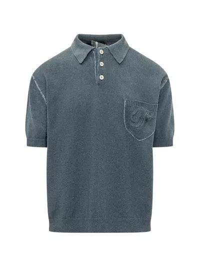 Dsquared2 Silk And Nylon Blend Crew Neck Polo In Blue