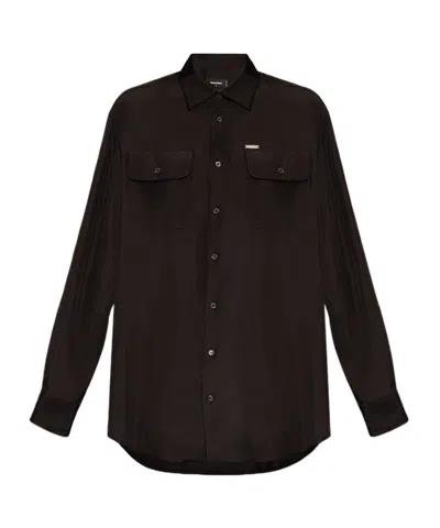 Dsquared2 Silk Button Up Shirt In Black