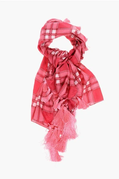 Dsquared2 Silk Checked Foulard With Tassels In Pink