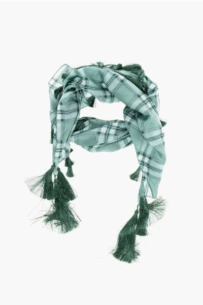 Dsquared2 Silk Checked Scarf With Tassels In Green