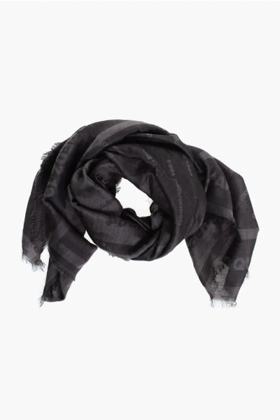 Dsquared2 Silk Georgette Foulard With All-over Logo In Black