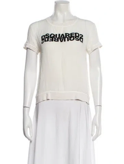 Pre-owned Dsquared2 Silk Graphic Print T-shirt In White