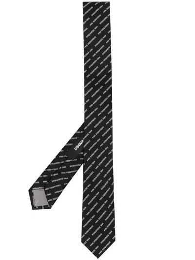 Dsquared2 Silk Logo-embroidered Tie In Black
