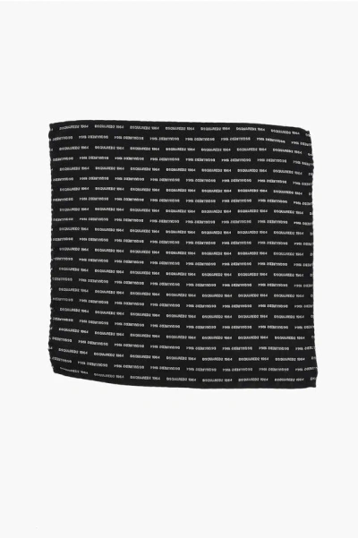 Dsquared2 Silk Pocket Square With All-over Logo In Black