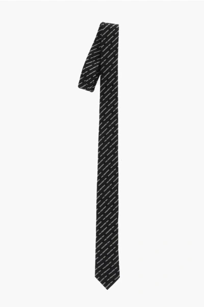 Dsquared2 Silk Tie With All-over Logo In Black