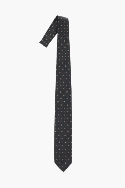 Dsquared2 Silk Tie With Flowers Embroideries In Black