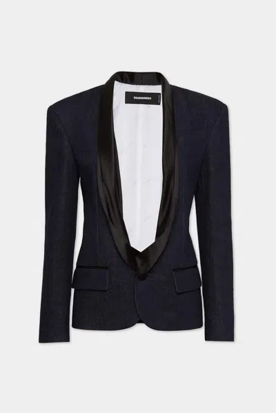 Dsquared2 Silk-lapel Denim Blazer In Navy
