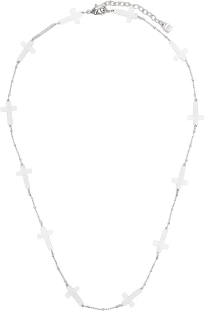 Dsquared2 Silver & White Cross Necklace In M803 White+palladium