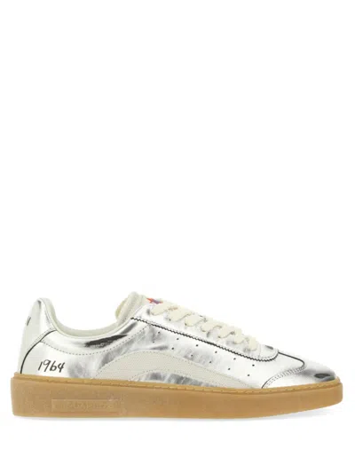 DSQUARED2 MEN SILVER LEATHER SNEAKERS