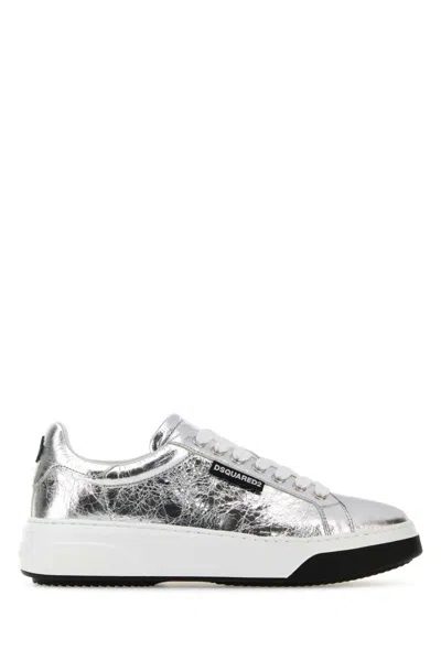 DSQUARED2 SILVER LOW TOP BUMPER SNEAKERS