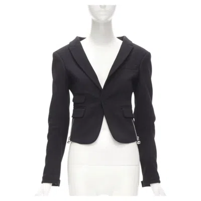 Pre-owned Dsquared2 Silver Punk Barbell Piercing Zipper Black Cropped Blazer S