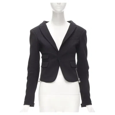 Pre-owned Dsquared2 Silver Punk Barbell Piercing Zipper Black Cropped Blazer S