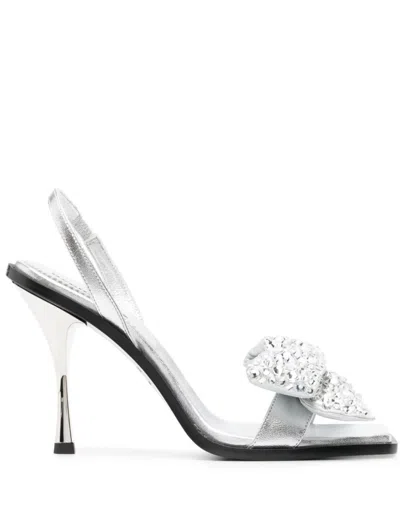 Dsquared2 Bow-detail Sqaure-toe Sandals In Silver