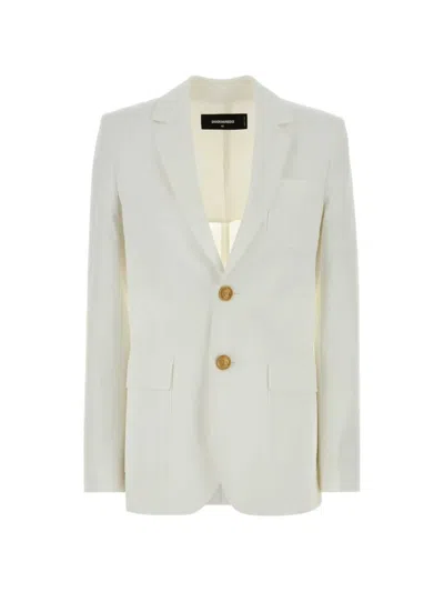 Dsquared2 Cotton Blazer Notch Lapel Front Pockets In Animal Print
