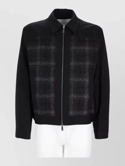 Dsquared2 Black Textured Plaid Front Zip Virgin Wool-blend Jacket