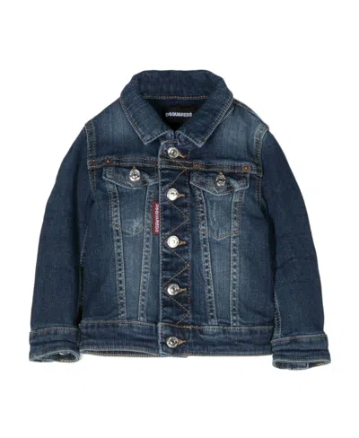 Dsquared2 Single-breasted Long-sleeved Denim Jacket In Blue