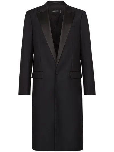 Dsquared2 Single-breasted Satin-trim Coat In Black