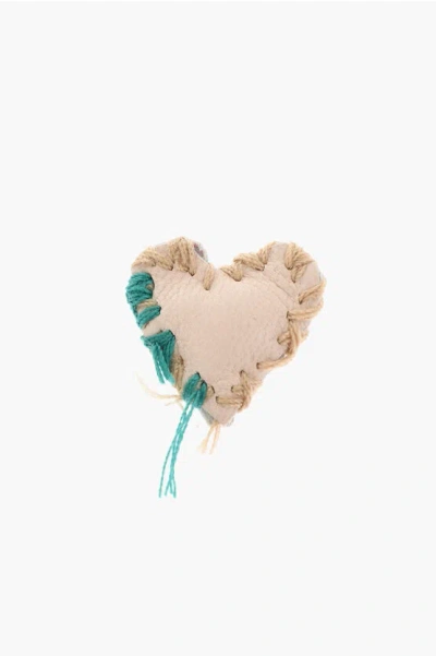 Dsquared2 Single Clip-on Heart-shaped Leather Earring In Neutral