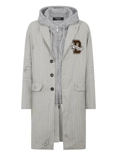Dsquared2 Single-breasted Hooded Coat In Gray