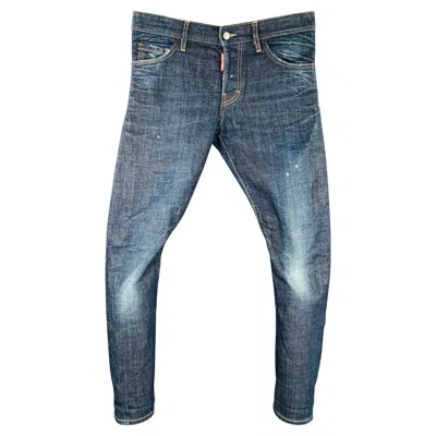 Pre-owned Dsquared2 Size 28 Blue Distressed Cotton Blend Button Fly Jeans