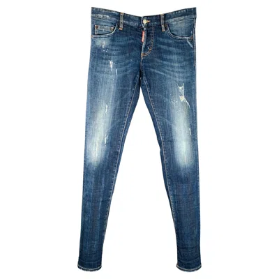 Pre-owned Dsquared2 Size 28 Blue White Paint Splatter Slim Button Fly Jeans