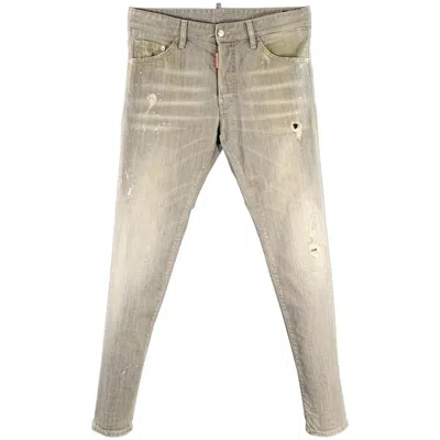 Pre-owned Dsquared2 Size 32 Grey Distressed Cotton Blend Paint Splatter Straight Button Fly Jeans In Gray