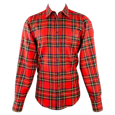 Pre-owned Dsquared2 Size 38 Red Multi Color Plaid Wool Button Up Long Sleeve Shirt