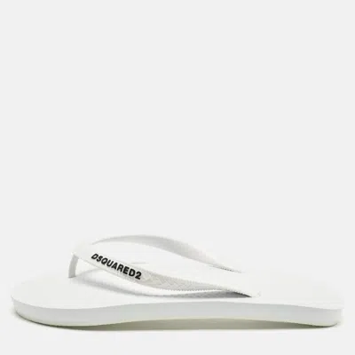 Pre-owned Dsquared2 Size 41 White Rubber Logo Flip Flops