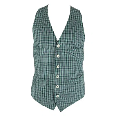 Pre-owned Dsquared2 Size 42 Green Navy White Plaid Cotton Buttoned Vest