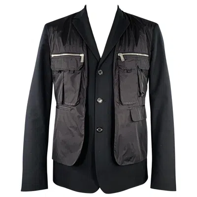 Pre-owned Dsquared2 Size 44 Black Silver Virgin Wool Blend Utility Sport Coat