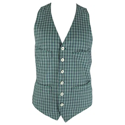 Pre-owned Dsquared2 Size 44 Green Navy White Plaid Cotton Buttoned Vest