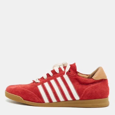 Pre-owned Dsquared2 Size 45 Red Leather And Suede Low Top Sneakers