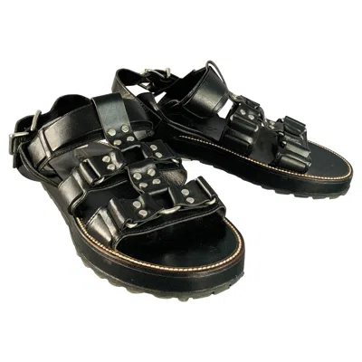 Pre-owned Dsquared2 Size 8 Harley Black Silver Leather Buckle Sandals