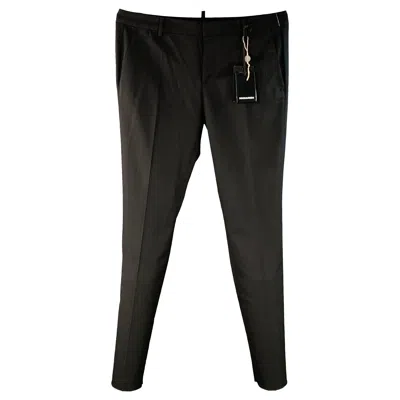 Pre-owned Dsquared2 Size L Black Virgin Wool Blend Flat Front Dress Pants