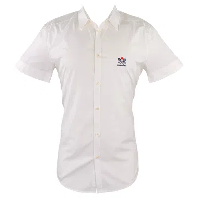 Pre-owned Dsquared2 Size M White Navy Embroidery Cotton Short Sleeve Shirt