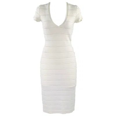 Pre-owned Dsquared2 Size M White Rayon Polyamide Textured Short Sleeve Dress