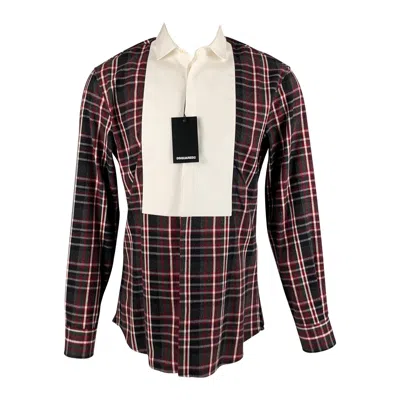 Pre-owned Dsquared2 Size S Grey Black Red Plaid Cotton Tuxedo Long Sleeve Shirt