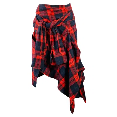 Pre-owned Dsquared2 Size S Red Navy Black Wool Blend Plaid Asymmetrical Skirt