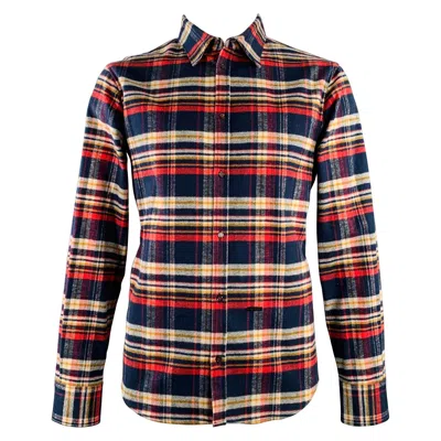 Pre-owned Dsquared2 Size Xl Navy Red Yellow Plaid Cotton Button Up Long Sleeve Shirt