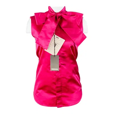 Pre-owned Dsquared2 Size Xs Fuchsia Silk Sleeveless Bow Dress Top In Red