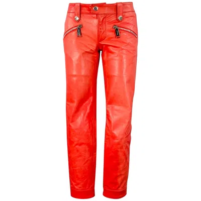 Pre-owned Dsquared2 Size Xs Red Lambskin Leather Low Rise Biker Casual Pants
